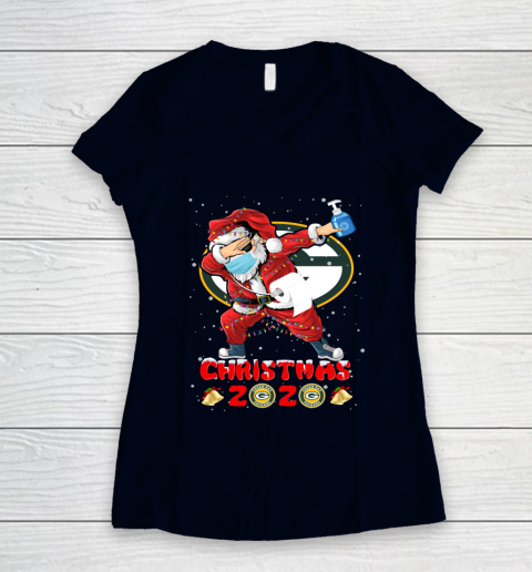 Green Bay Packers Funny Santa Claus Dabbing Christmas 2020 NFL Women's V-Neck T-Shirt 2