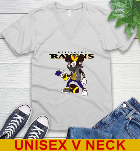 Baltimore Ravens NFL Football Mickey Peace Sign Sports V-Neck T-Shirt