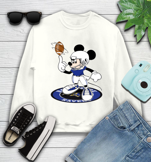 NFL Football Baltimore Ravens Cheerful Mickey Disney Shirt Youth Sweatshirt 2