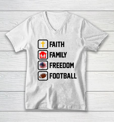Faith Family Freedom Football Christian V-Neck T-Shirt