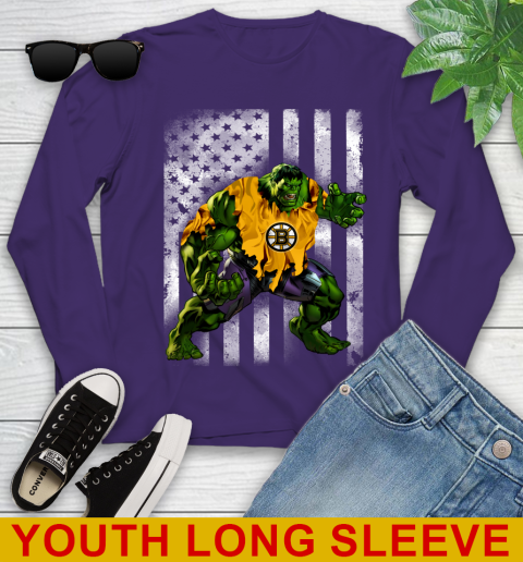 Boston Bruins Hulk Marvel Avengers NHL Hockey American Flag Youth Long Sleeve 4