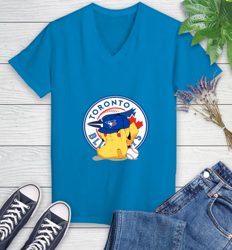 MLB Pikachu Baseball Sports Toronto Blue Jays Women's V-Neck T-Shirt 7