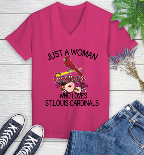 MLB Just A Woman Who Loves St.Louis Cardinals Baseball Sports Women's V-Neck T-Shirt 5