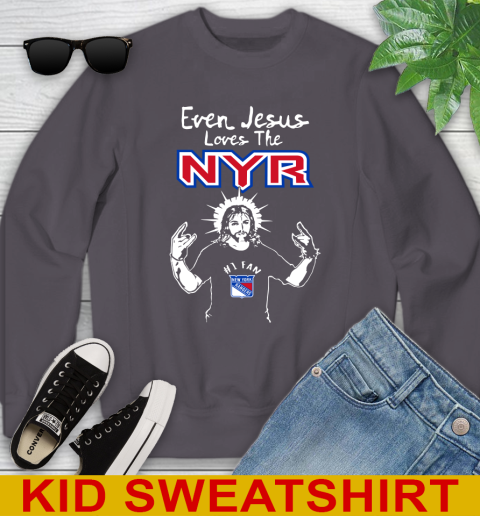New York Rangers NHL Hockey Even Jesus Loves The Rangers Shirt Youth Sweatshirt 5