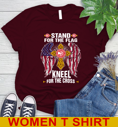 NBA Basketball Atlanta Hawks Stand For Flag Kneel For The Cross Shirt Women's T-Shirt 6