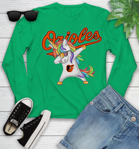 Baltimore Orioles MLB Baseball Funny Unicorn Dabbing Sports Youth Long Sleeve 6