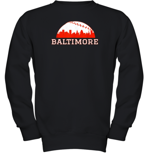 Vintage Downtown Baltimore MD Baseball Skyline Youth Sweatshirt