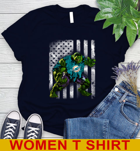Miami Dolphins Hulk Marvel Avengers NFL Football American Flag Women's T-Shirt 2