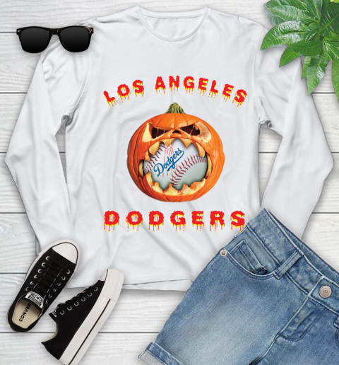 MLB Los Angeles Dodgers Halloween Pumpkin Baseball Sports Youth Long Sleeve