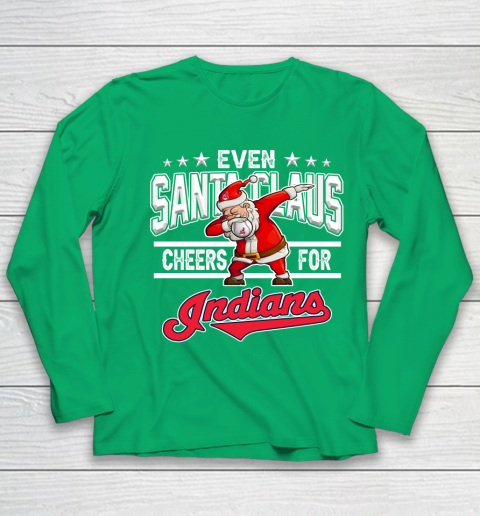 Cleveland Indians Even Santa Claus Cheers For Christmas MLB Youth Long Sleeve 4