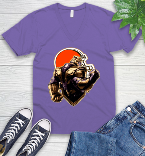 NFL Thanos Avengers Endgame Football Sports Cleveland Browns V-Neck T-Shirt 9