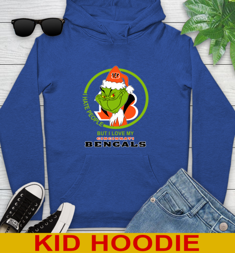 Cincinnati Bengals NFL Christmas Grinch I Hate People But I Love My Favorite Football Team Youth Hoodie 10