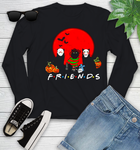 Halloween black cat mashup horror movies characters friends Youth Long Sleeve