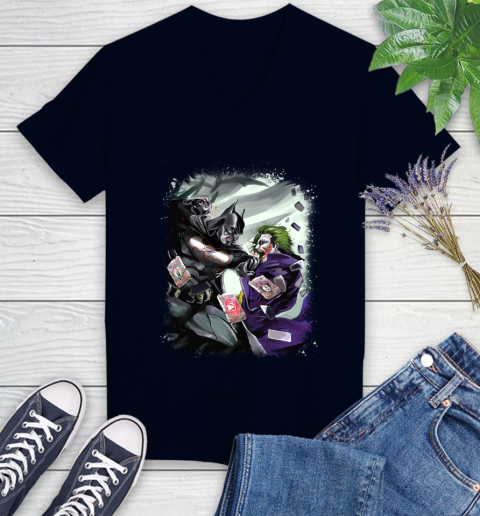 Oklahoma City Thunder MLB Basketball Batman Fighting Joker DC Comics Women's V-Neck T-Shirt 3
