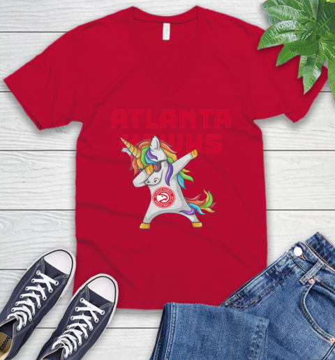 Atlanta Hawks NBA Basketball Funny Unicorn Dabbing Sports V-Neck T-Shirt 8