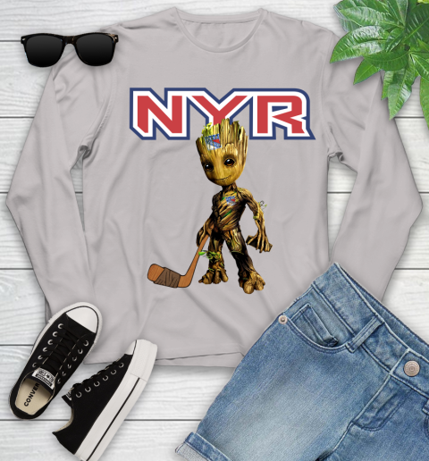 New York Rangers NHL Hockey Groot Marvel Guardians Of The Galaxy Youth Long Sleeve 12