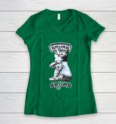NBA Basketball My Cat Loves San Antonio Spurs Women's V-Neck T-Shirt 3