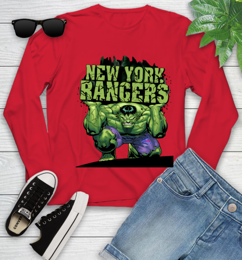 New York Rangers NHL Hockey Incredible Hulk Marvel Avengers Sports Youth Long Sleeve 11