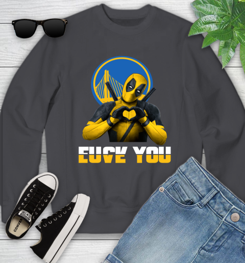 NBA Golden State Warriors Deadpool Love You Fuck You Basketball Sports Youth Sweatshirt 5