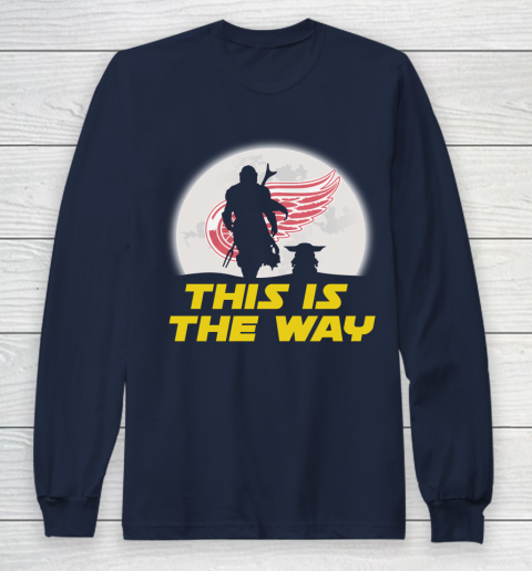 Detroit Red Wings NHL Ice Hockey Star Wars Yoda And Mandalorian This Is The Way Long Sleeve T-Shirt 2