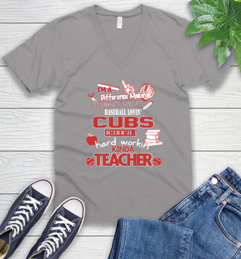 Chicago Cubs MLB I'm A Difference Making Student Caring Baseball Loving Kinda Teacher V-Neck T-Shirt 3