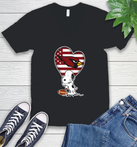 Arizona Cardinals NFL Football The Peanuts Movie Adorable Snoopy V-Neck T-Shirt 2
