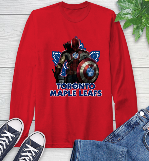 NHL Captain America Thor Spider Man Hawkeye Avengers Endgame Hockey Toronto Maple Leafs Long Sleeve T-Shirt 10