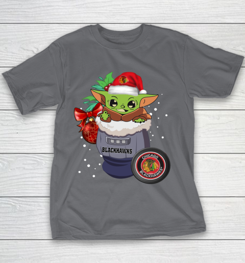 Chicago Blackhawks Christmas Baby Yoda Star Wars Funny Happy NHL Youth T-Shirt 7