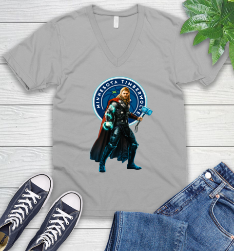 NBA Thor Avengers Endgame Basketball Minnesota Timberwolves V-Neck T-Shirt 4