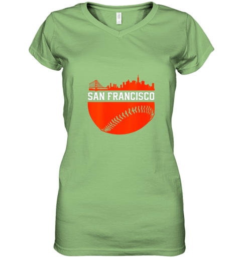 tpsx womens san francisco baseball vintage sf the city skyline gift women v neck t shirt 39 front lime