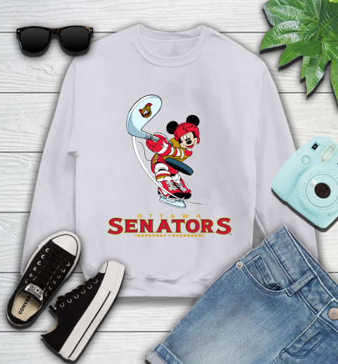 NHL Hockey Ottawa Senators Cheerful Mickey Mouse Shirt Youth Sweatshirt 4