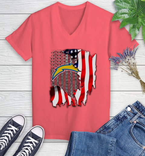 Los Angeles Chargers NFL Football American Flag Women's V-Neck T-Shirt 6