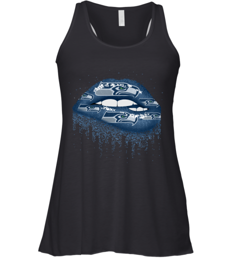 Biting Glossy Lips Sexy Seattle Seahawks NFL Football Racerback Tank