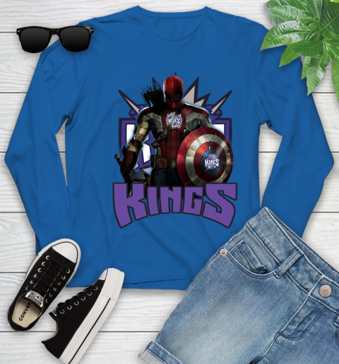 Sacramento Kings NBA Basketball Captain America Thor Spider Man Hawkeye Avengers Youth Long Sleeve 9