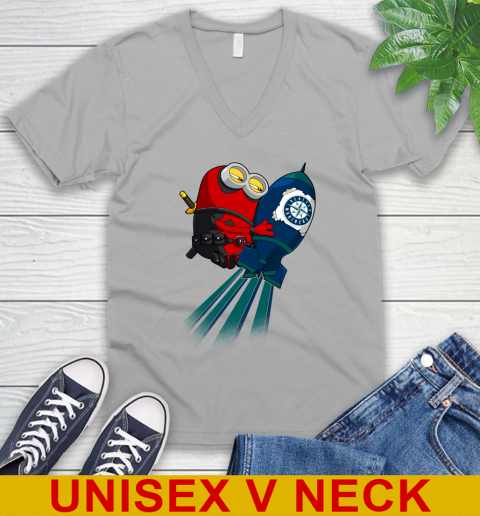 MLB Baseball Seattle Mariners Deadpool Minion Marvel Shirt V-Neck T-Shirt 3