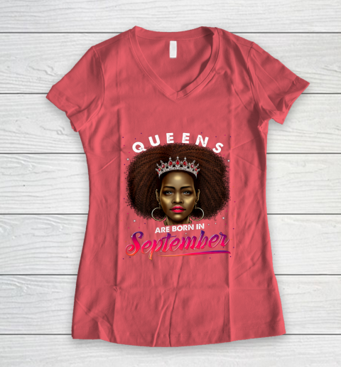 Queens Born September Shirt Black Girl Virgo Libra Birthday Women's V-Neck T-Shirt 4