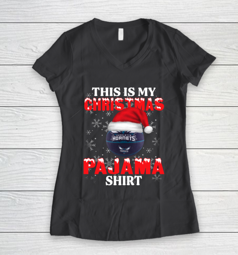 Charlotte Hornets This Is My Christmas Pajama Shirt NBA Women's V-Neck T-Shirt 6