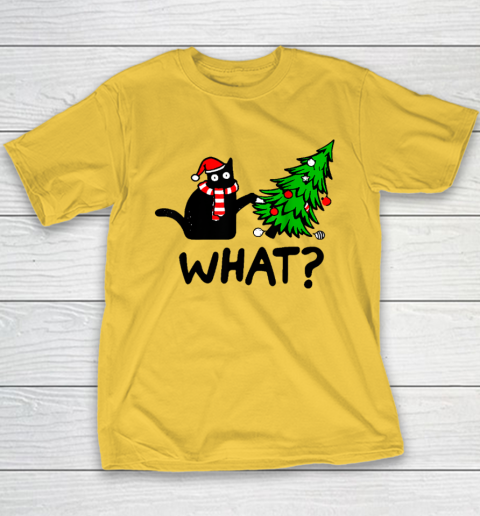 Funny Black Cat Gift Pushing Christmas Tree Over Cat What Youth T-Shirt 4