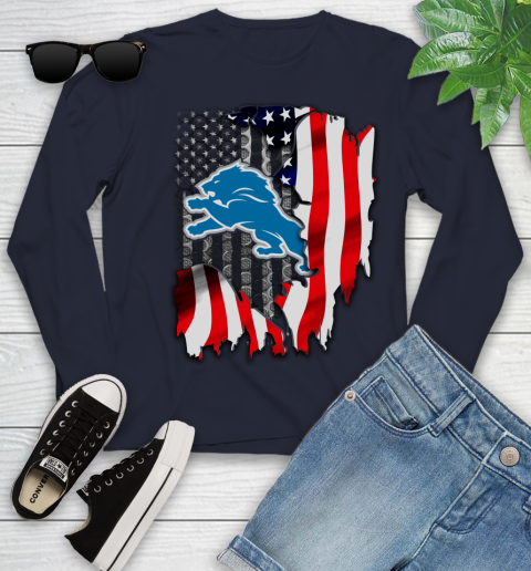 Detroit Lions NFL Football American Flag Youth Long Sleeve 2