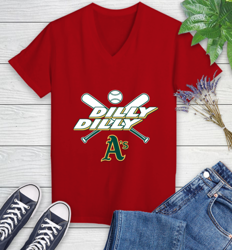 MLB Oakland Athletics Dilly Dilly Baseball Sports Women's V-Neck T-Shirt 12