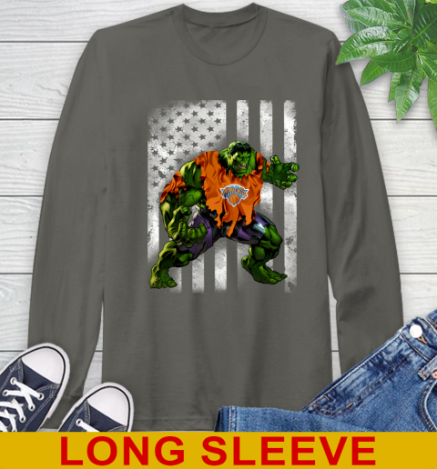 New York Knicks Hulk Marvel Avengers NBA Basketball American Flag Long Sleeve T-Shirt 10
