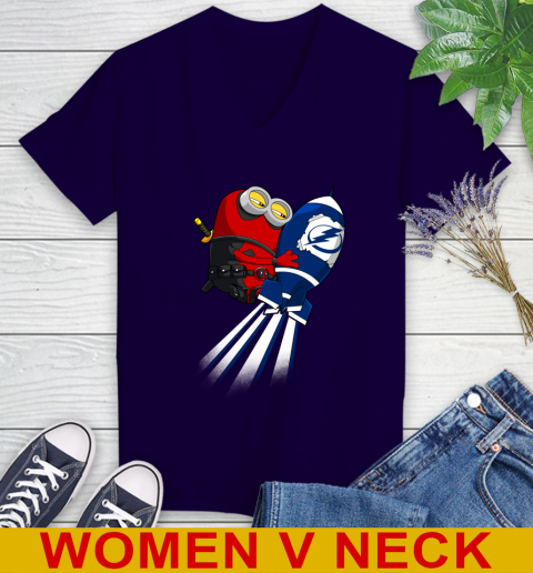 NHL Hockey Tampa Bay Lightning Deadpool Minion Marvel Shirt Women's V-Neck T-Shirt 3