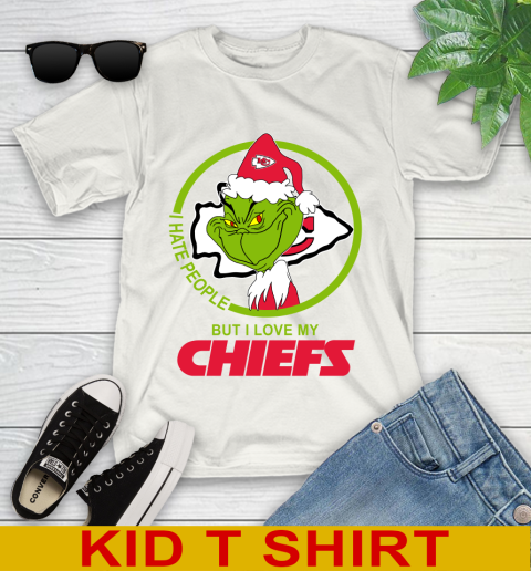 Kansas City Chiefs NFL Christmas Grinch I Hate People But I Love My Favorite Football Team Youth T-Shirt