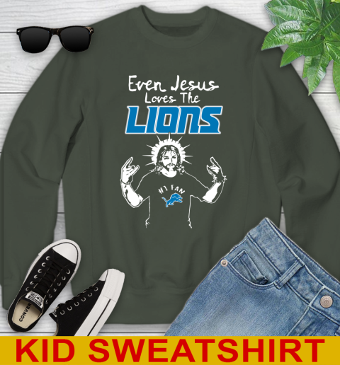 Detroit Lions NFL Football Even Jesus Loves The Lions Shirt Youth Sweatshirt 8