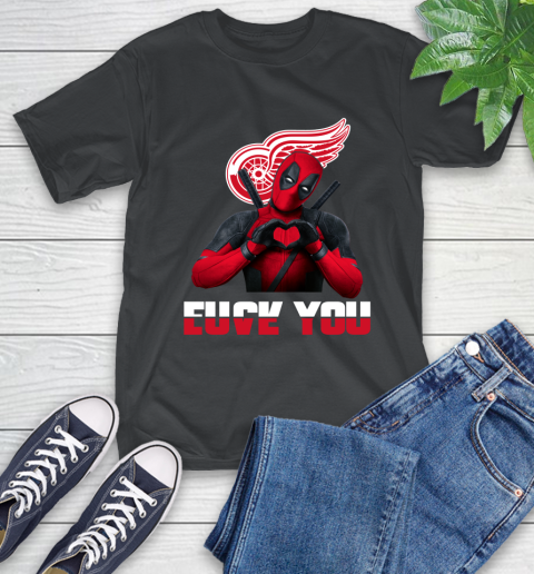 NHL Detroit Red Wings Deadpool Love You Fuck You Hockey Sports T-Shirt