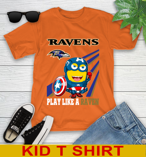 NFL Football Baltimore Ravens Captain America Marvel Avengers Minion Shirt Youth T-Shirt 8