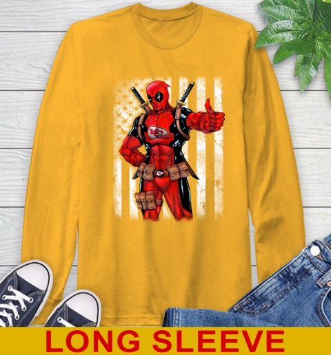 NFL Football Kansas City Chiefs Deadpool American Flag Shirt Long Sleeve T-Shirt 3 NFL Football Kansas City Chiefs Deadpool American Flag Shirt Long Sleeve T-Shirt - Image 3