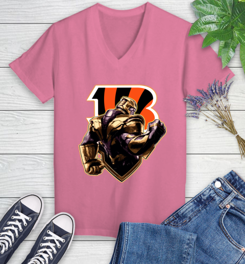 NFL Thanos Avengers Endgame Football Sports Cincinnati Bengals Women's V-Neck T-Shirt 13