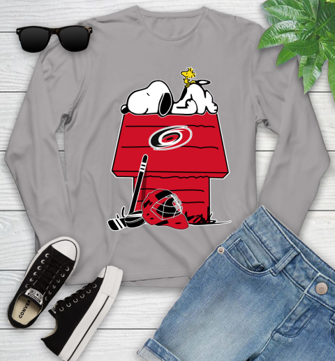 Carolina Hurricanes NHL Hockey Snoopy Woodstock The Peanuts Movie Youth Long Sleeve 5