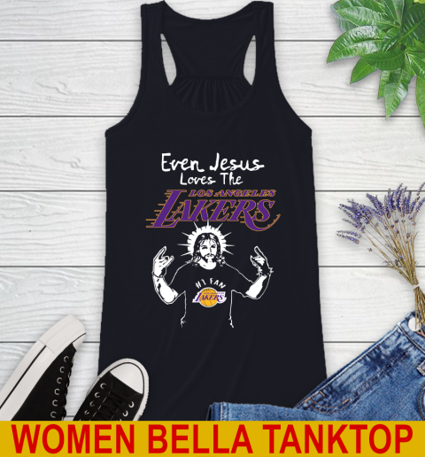Los Angeles Lakers NBA Basketball Even Jesus Loves The Lakers Shirt Racerback Tank - Image 9